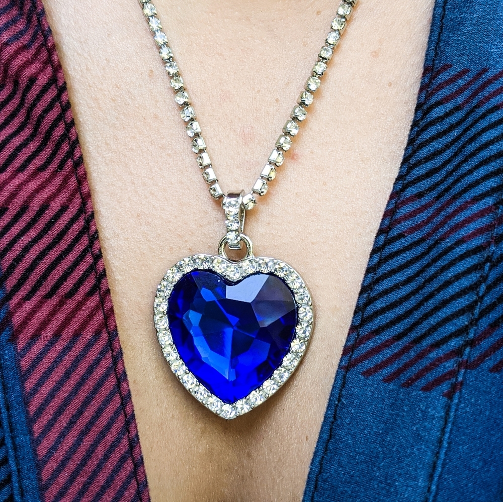 925 Sterling Silver Titanic Faux Sapphire Necklace | Heart of La Mer - Picture 6 of 7